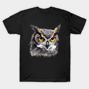 Enigmatic Wisdom: Grey and Yellow Owl T-Shirt